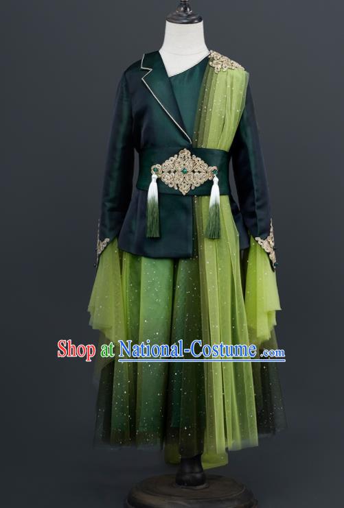 Top China Kid Chorus Green Uniforms Boys Childe Catwalks Wear Children Tang Suit Clothing Classical Dance Costumes