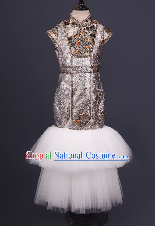 China Children Chorus Clothing Tang Suits Golden Dress Girl Stage Show Apparels Catwalks Fashion Costume