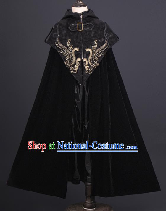 Top Halloween Performance Costumes Kid Prince Black Cape Uniforms Boys Catwalks Wear Gothic Children Clothing