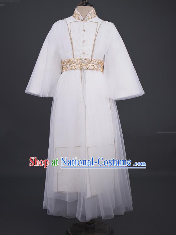 Top China Kid Swordsman White Uniforms Boys Catwalks Dance Wear Children Tang Suit Clothing Stage Performance Costumes