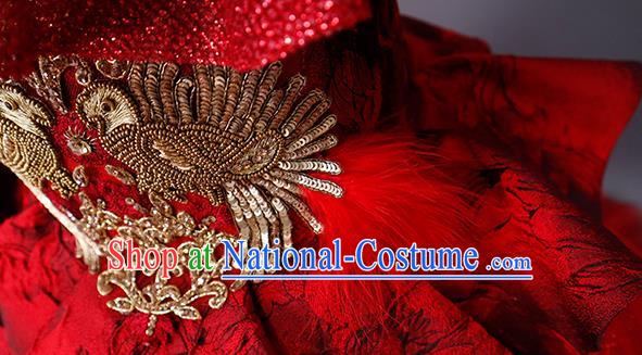 Custom Girl Birthday Fashion Princess Red Veil Full Dress Kid Formal Clothing Children Piano Recital Trailing Dress