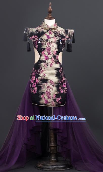 China Girl Stage Show Garments Catwalks Fashion Costume Children Performance Clothing Dance Printing Qipao Dress