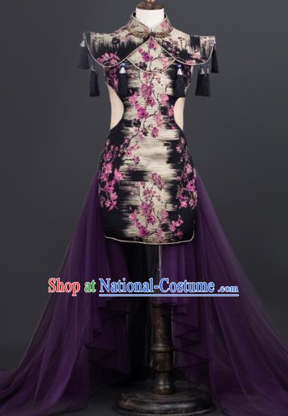 China Girl Stage Show Garments Catwalks Fashion Costume Children Performance Clothing Dance Printing Qipao Dress