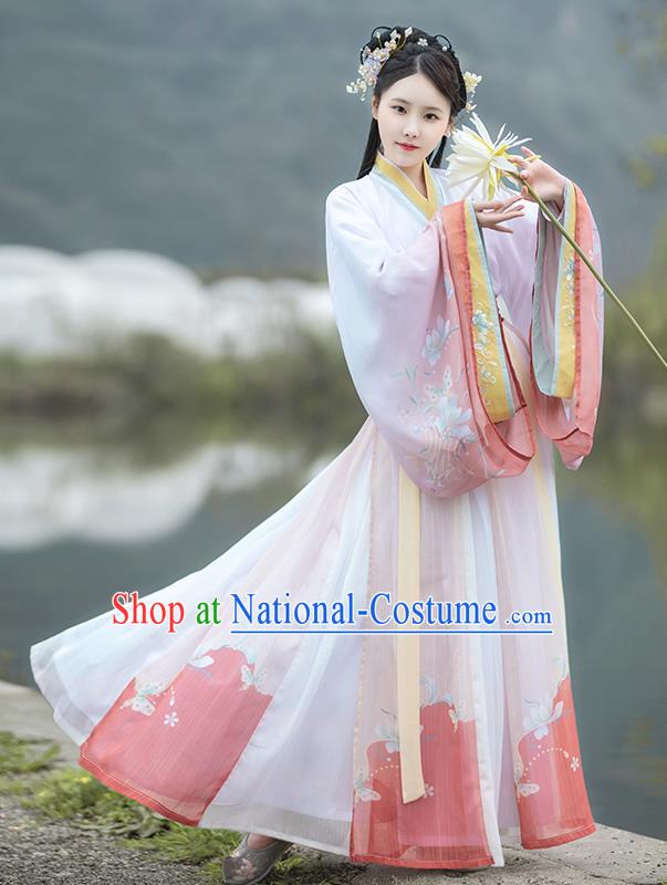 China Jin Dynasty Princess Dress Clothing Traditional Historical Hanfu Garments Ancient Young Beauty Apparels