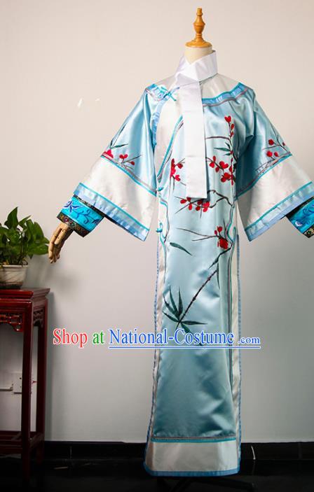 China Ancient Imperial Consort Blue Qipao Dress Qing Dynasty Manchu Beauty Garments Traditional Drama Empresses in the Palace Zhuan Huan Clothing