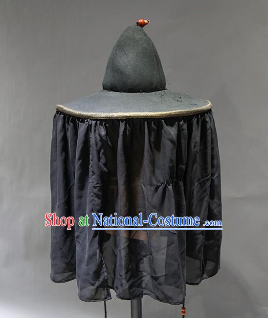 Chinese Ancient Swordsman Black Veil Hat Traditional Ming Dynasty Knight Headwear