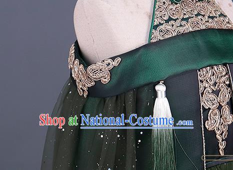 Professional Children Catwalks Fashion Costume Stage Show Green Dress Modern Dance Clothing Girl Princess Garment