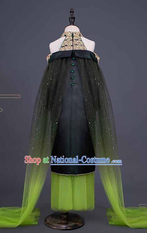 Professional Children Catwalks Fashion Costume Stage Show Green Dress Modern Dance Clothing Girl Princess Garment