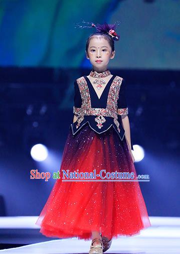 Professional Baroque Girl Princess Garment Children Catwalks Fashion Costume Stage Show Full Dress Modern Dance Clothing