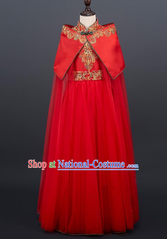 China Stage Performance Clothing Girl Classical Dance Garment Costume Children Tang Suits Catwalks Red Dress