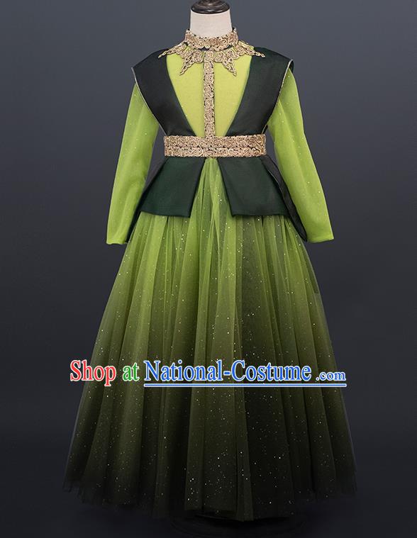 Professional Modern Dance Clothing Girl Princess Garment Children Catwalks Fashion Costume Stage Show Green Full Dress