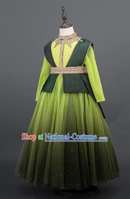 Professional Modern Dance Clothing Girl Princess Garment Children Catwalks Fashion Costume Stage Show Green Full Dress