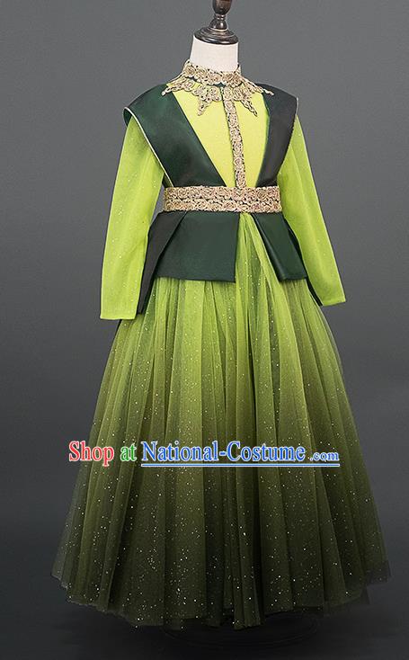 Professional Modern Dance Clothing Girl Princess Garment Children Catwalks Fashion Costume Stage Show Green Full Dress