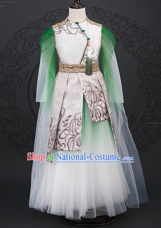 China Catwalks Green Veil Dress Stage Performance Clothing Girl Classical Dance Garment Costume Children Tang Suits