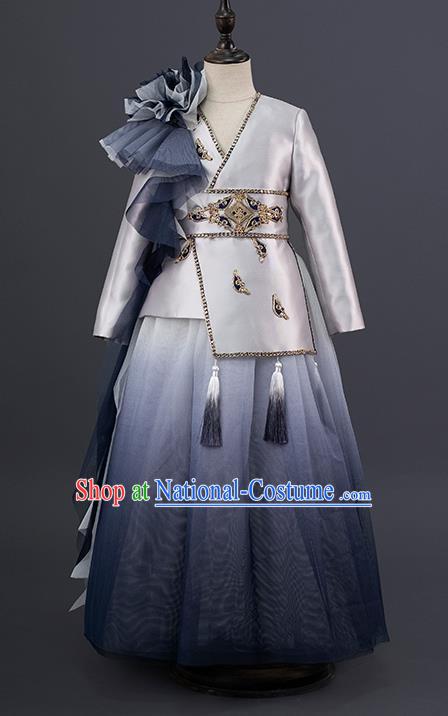 China Children Grey Uniforms Catwalks Dress Stage Performance Clothing Girl Classical Dance Garment Costume