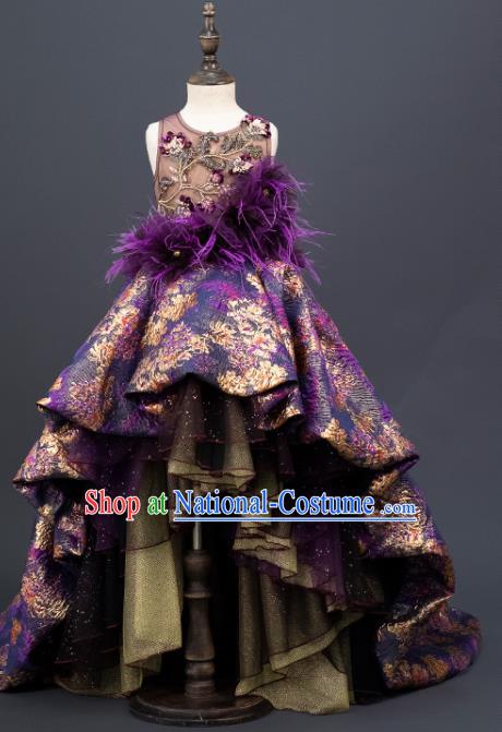 Professional Stage Show Purple Full Dress Girl Modern Dance Clothing Princess Garment Children Catwalks Fashion Costume