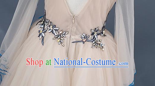 Professional Modern Dance Clothing Girl Princess Garment Children Catwalks Fashion Costume Stage Show Beige Full Dress