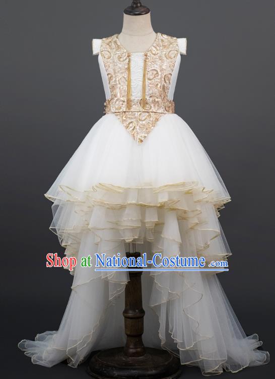 Professional Baroque Princess Garment Children Catwalks Fashion Costume Stage Show White Trailing Full Dress Girl Dance Clothing