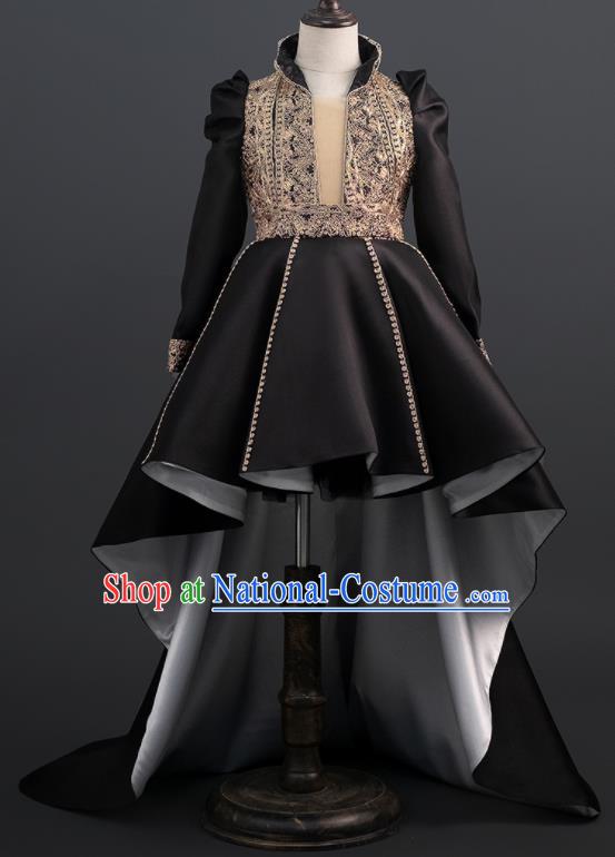 Professional Girl Dance Clothing Baroque Princess Garment Children Catwalks Fashion Costume Stage Show Black Trailing Full Dress