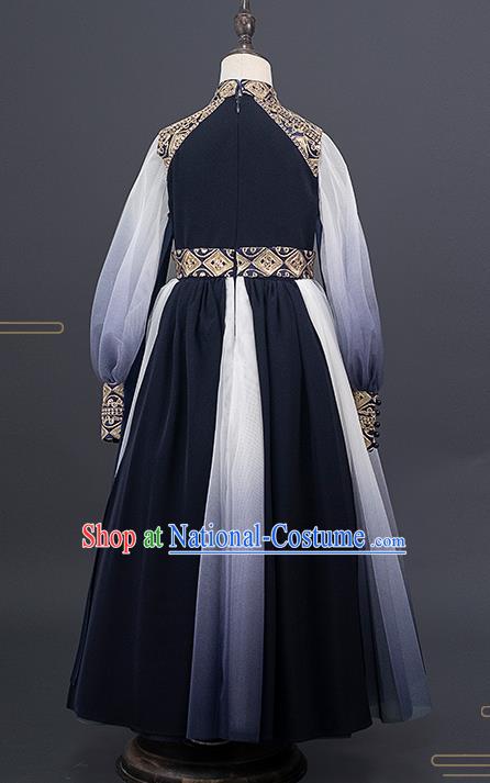 China Stage Performance Clothing Classical Dance Garment Costume Children Catwalks Uniforms Girl Navy Veil Dress