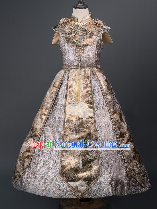 Professional Baroque Princess Garment Children Catwalks Golden Full Dress Stage Show Fashion Costume Girl Dance Clothing