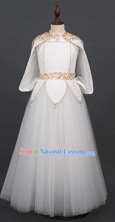 Professional Stage Show Clothing Baroque Princess Garment Children Catwalks White Veil Full Dress Girl Dance Fashion Costume