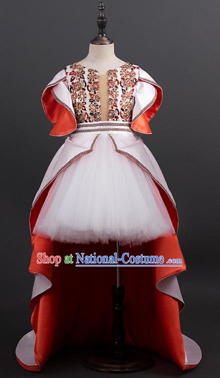 Professional Stage Show Clothing Baroque Princess Fashion Children Catwalks Trailing Full Dress Girl Birthday Garment Costume