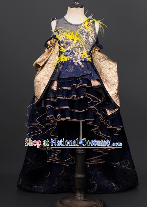 Professional Children Catwalks Fashion Costume Stage Show Trailing Full Dress Modern Dance Clothing Girl Compere Garment