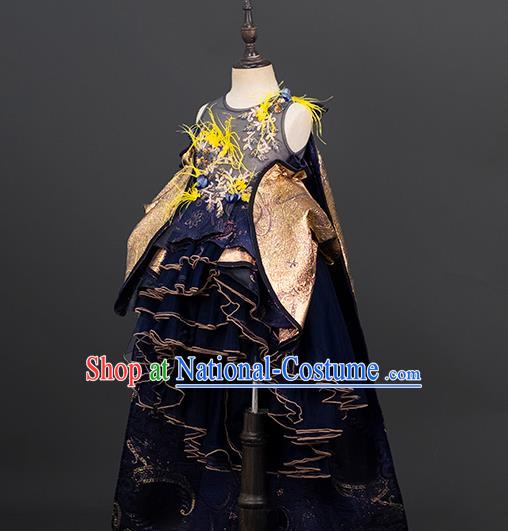 Professional Children Catwalks Fashion Costume Stage Show Trailing Full Dress Modern Dance Clothing Girl Compere Garment