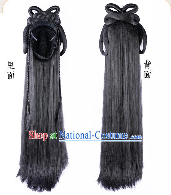 China Ancient Fairy Wigs Traditional Hanfu Hairpieces Ming Dynasty Court Princess Wig Sheath