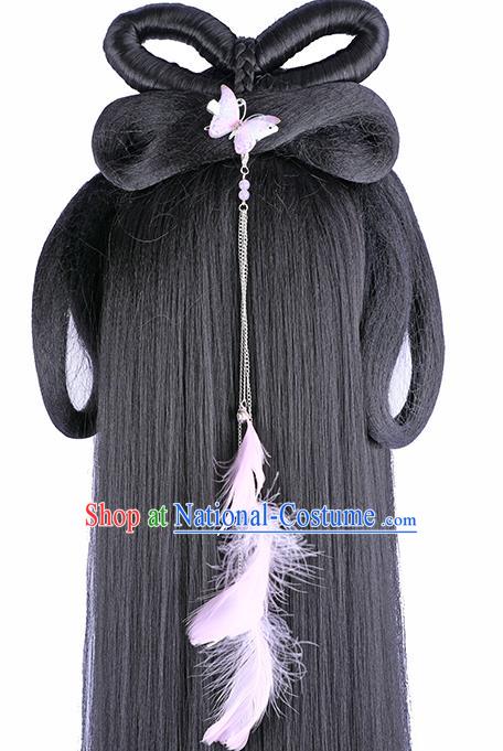 China Ancient Fairy Wigs Traditional Hanfu Hairpieces Ming Dynasty Court Princess Wig Sheath