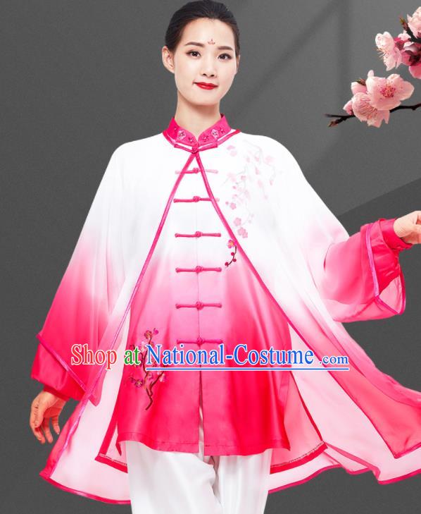 Chinese Wushu Competition Clothing Martial Arts Garment Costumes Tai Chi Clothing Kung Fu Embroidered Rosy Three Piece Uniforms