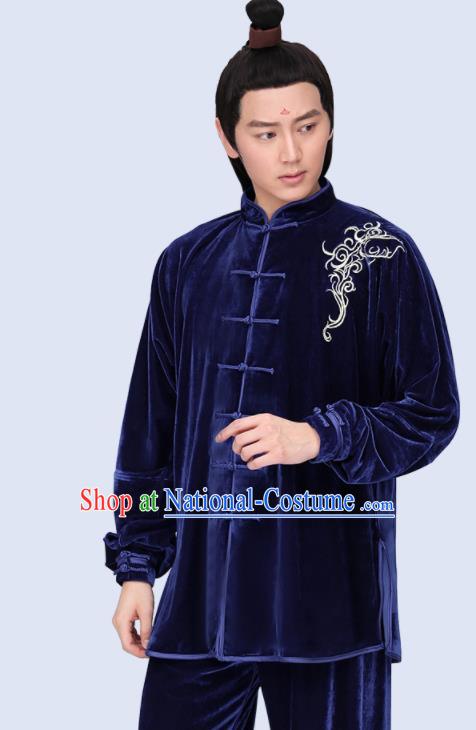 Chinese Tai Chi Training Royalblue Pleuche Uniforms Kung Fu Competition Clothing Martial Arts Garment Costumes for Women for Men