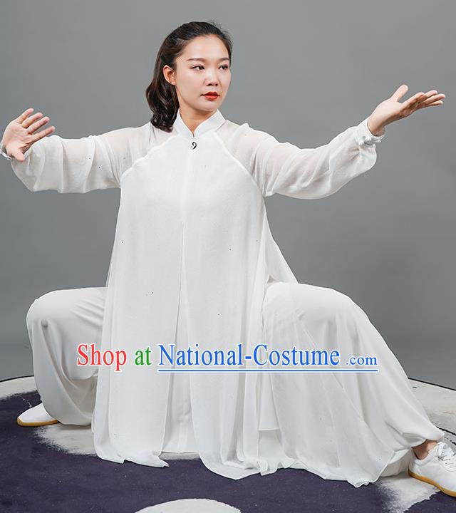 China Tai Chi Training White Uniforms Kung Fu Clothing Martial Arts Competition Wushu Outfits Tai Ji Performance Costumes