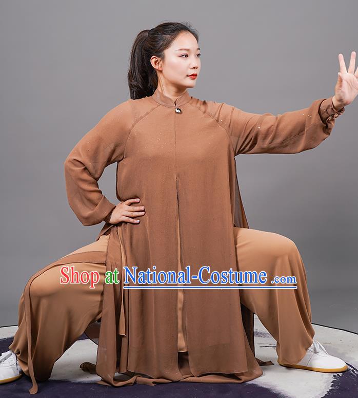 China Tai Ji Performance Costumes Tai Chi Training Brown Uniforms Kung Fu Clothing Martial Arts Competition Wushu Outfits