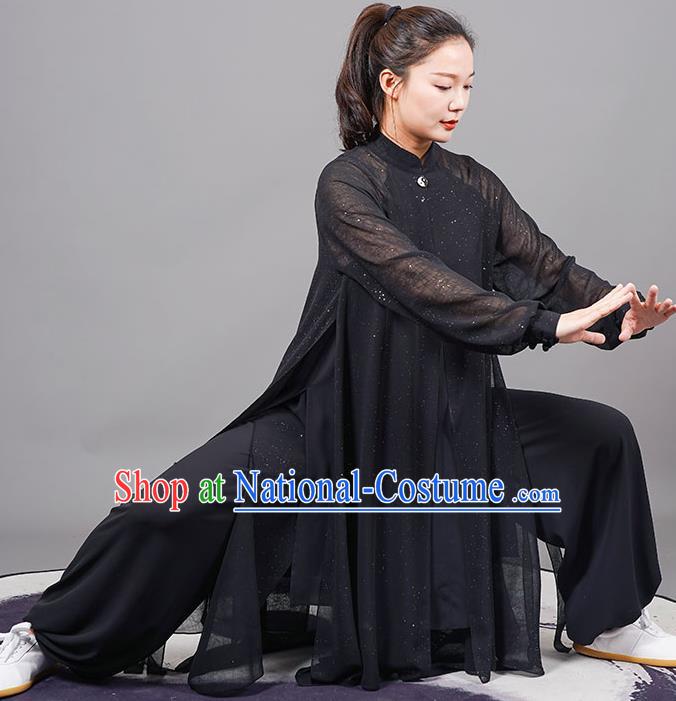 China Martial Arts Competition Wushu Outfits Tai Ji Performance Costumes Tai Chi Training Black Uniforms Kung Fu Clothing