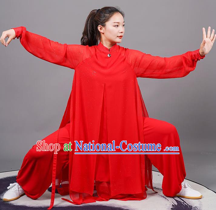 China Kung Fu Competition Clothing Martial Arts Wushu Outfits Tai Ji Performance Costumes Tai Chi Training Red Uniforms