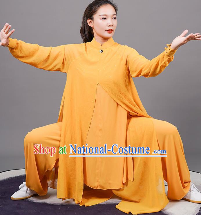 China Tai Ji Performance Costumes Tai Chi Training Yellow Uniforms Kung Fu Competition Clothing Martial Arts Wushu Outfits