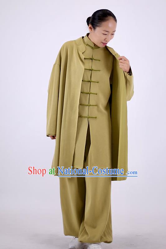 China Kung Fu Wushu Clothing Martial Arts Competition Outfits Wudang Sword Performance Costumes Tai Chi Exercise Olive Green Uniforms