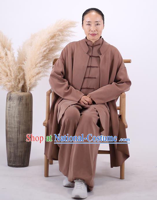 China Tai Chi Exercise Brown Uniforms Kung Fu Wushu Clothing Martial Arts Competition Outfits Wudang Sword Performance Costumes