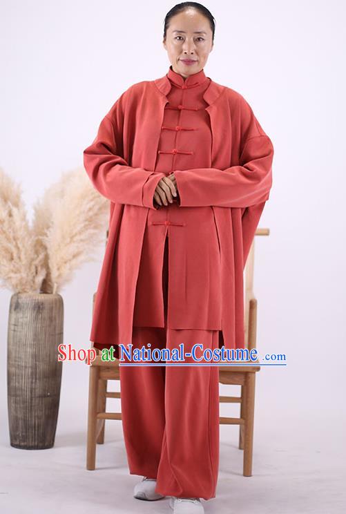 China Wudang Kung Fu Performance Costumes Tai Chi Sword Red Uniforms Wushu Training Clothing Martial Arts Competition Outfits