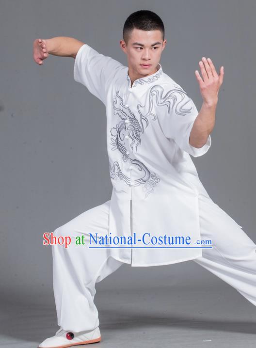 Chinese Tai Chi White Uniforms Male Kung Fu Show Clothing Martial Arts Garment Costumes