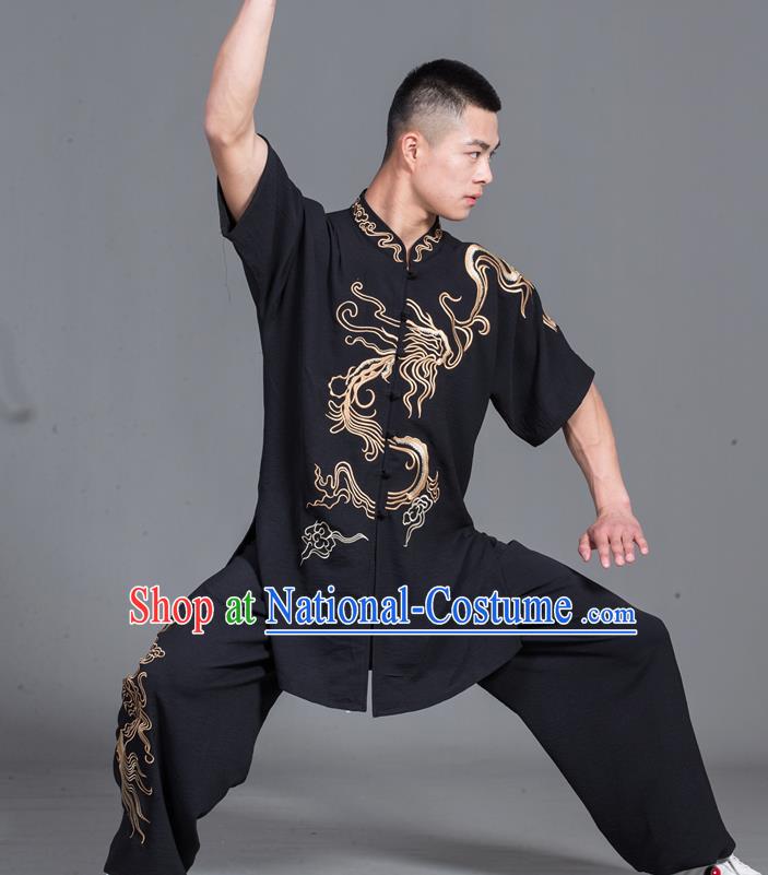 Chinese Martial Arts Garment Costumes Tai Chi Black Uniforms Male Kung Fu Show Clothing