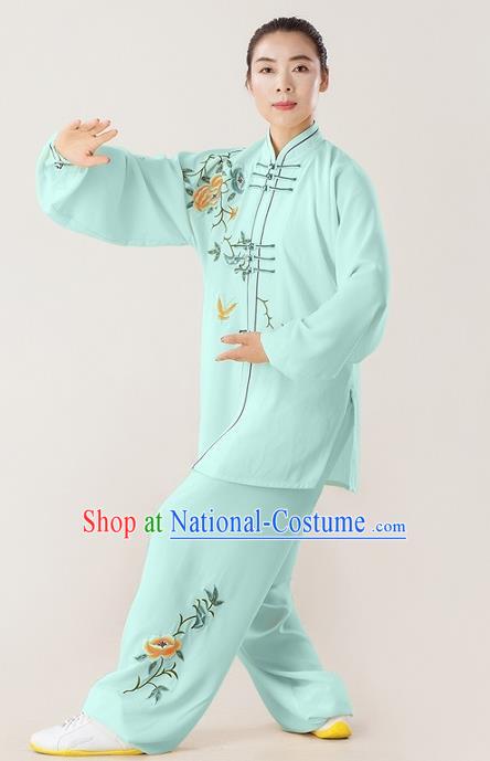 Professional Chinese Wushu Performance Light Green Uniforms Tai Chi Kung Fu Training Suits Martial Arts Competition Clothing