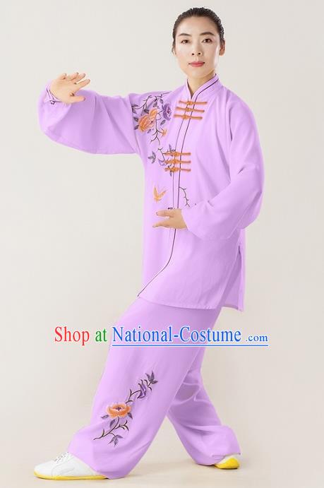 Professional Chinese Martial Arts Competition Clothing Wushu Performance Purple Uniforms Tai Chi Kung Fu Training Suits