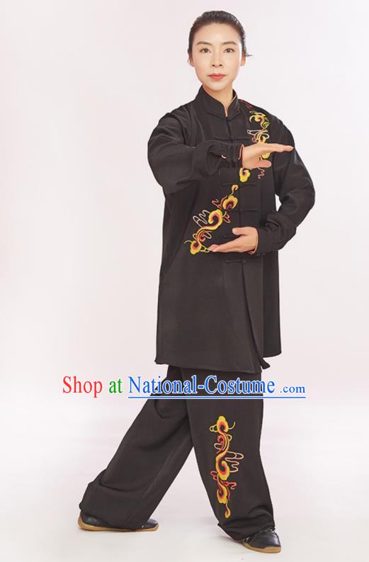 Professional Chinese Wushu Performance Embroidered Black Uniforms Tai Chi Competition Suits Martial Arts Kung Fu Training Clothing