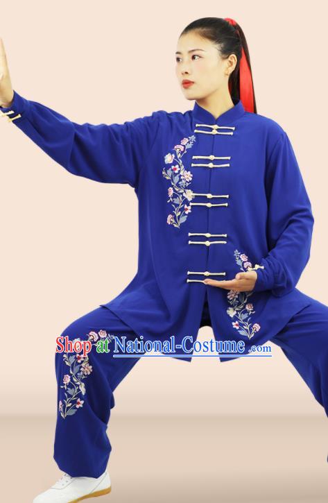 Professional Chinese Tai Ji Suits Martial Arts Competition Clothing Kung Fu Tai Chi Costumes Wushu Performance Embroidered Royalblue Uniforms