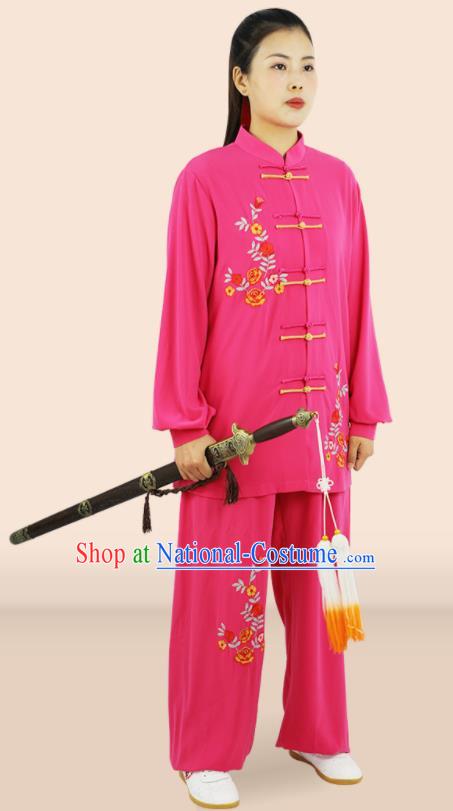 Professional Chinese Wushu Performance Embroidered Rosy Uniforms Tai Ji Suits Martial Arts Competition Clothing Kung Fu Tai Chi Costumes