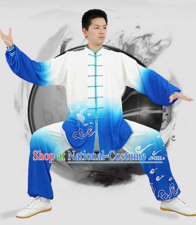 Chinese Martial Arts Garment Costumes Tai Chi Competition Gradient Blue Uniforms Adults Kung Fu Show Clothing