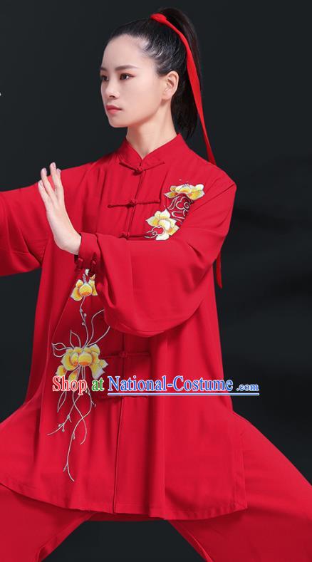 Professional Chinese Kung Fu Wushu Competition Uniforms Tai Ji Clothing Martial Arts Embroidered Red Outfits Tai Chi Performance Costumes